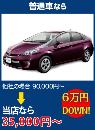 普通車なら、他社の場合90,000円～のところを株式会社安全ガラス札幌なら35,000円～　6万円DOWN！